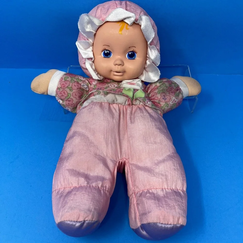 Playskool My Very Soft Baby Doll 12 Inch Pink Floral Vintage 1999 Squeaker Doll